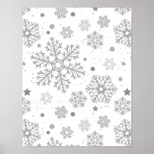 Silberschneeflocken auf weiß poster (Vorne)