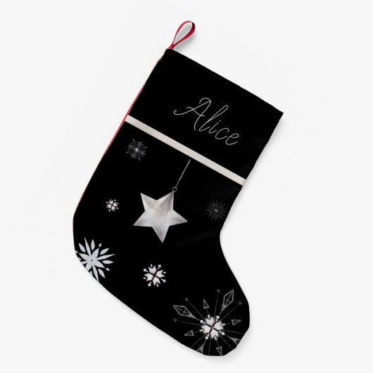 Silberschneeflocken-Bindestrich Monogram Weihnacht Kleiner Weihnachtsstrumpf (Vorderansicht (hängend))