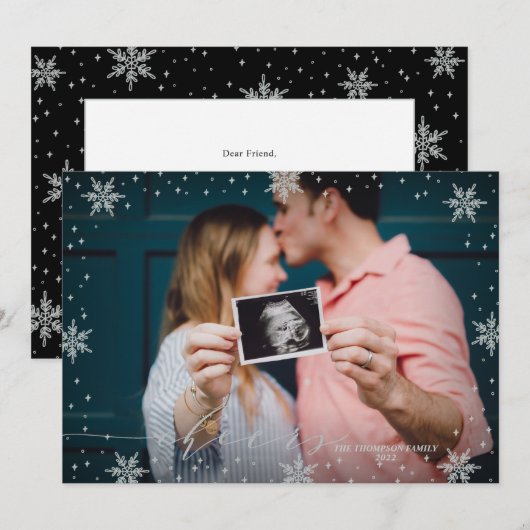 Silberschneeflocken Foto Weihnachtsfeiertag Karte (Vorne/Hinten)