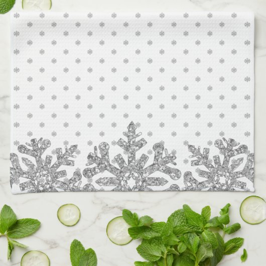 Silberschneeflocken Geschirrtuch (Gefaltet)