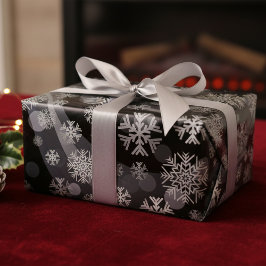 Silberschneeflocken Glitzern und Lichter auf schwa Geschenkpapier Set