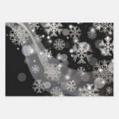 Silberschneeflocken Glitzern und Lichter auf schwa Geschenkpapier Set (Vorderseite 2)