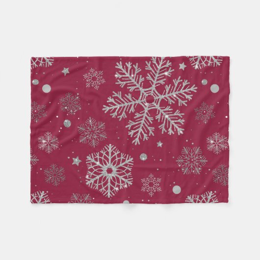 Silberschneeflocken in dunkelrot fleecedecke (Vorderseite (Horizontal))