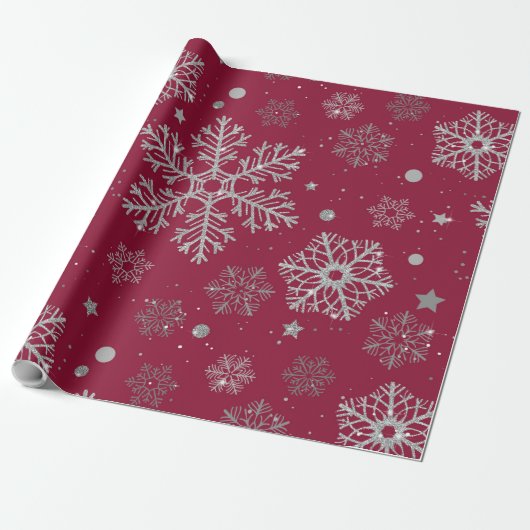 Silberschneeflocken in dunkelrot geschenkpapier (Ungerollt)