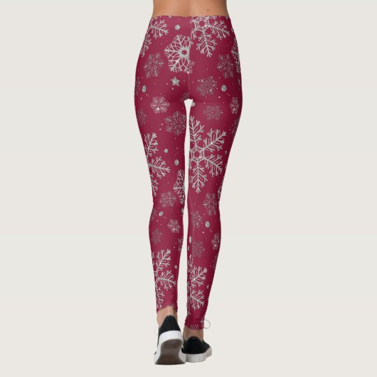 Silberschneeflocken in dunkelrot leggings (Rückseite)