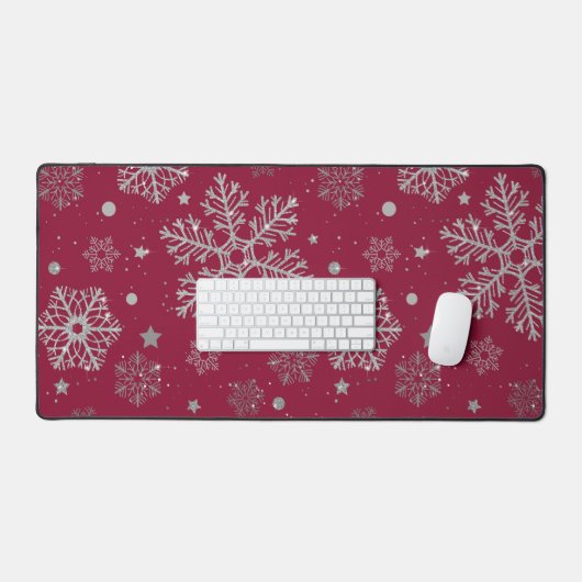 Silberschneeflocken in dunkelrot schreibtischunterlage (Tastatur & Maus)