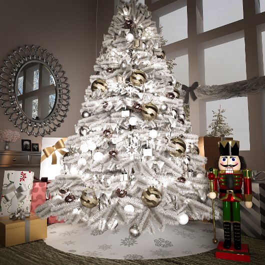 Silberschneeflocken Polyester Weihnachtsbaumdecke