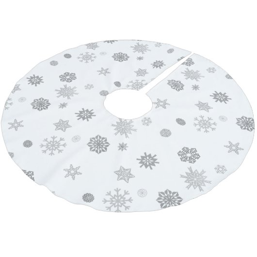 Silberschneeflocken Polyester Weihnachtsbaumdecke (Schrägansicht)