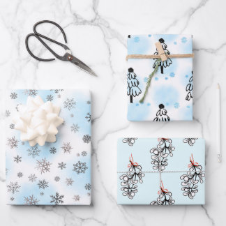Silberschneeflocken und Mistelkuchen mit Blau Geschenkpapier Set