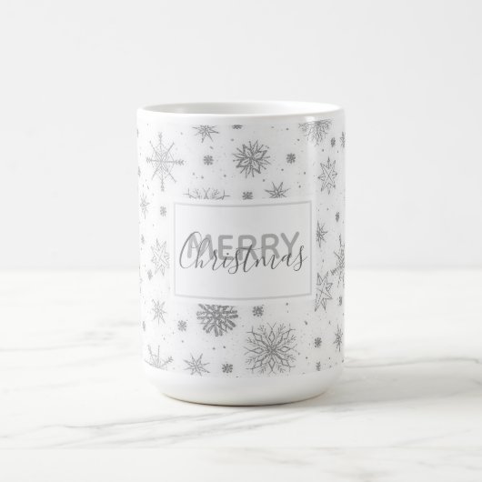 Silberschneeflocken Weißes Design Kaffeetasse (Mittel)