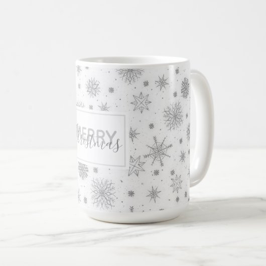 Silberschneeflocken Weißes Design Kaffeetasse (VorderseiteRechts)