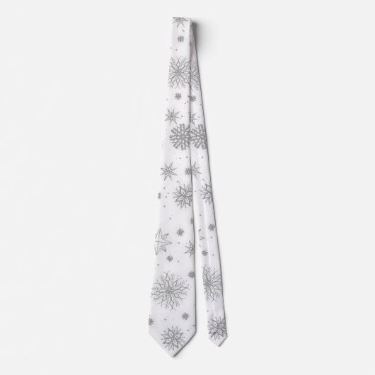 Silberschneeflocken Weißes Design Krawatte (Vorderseite)