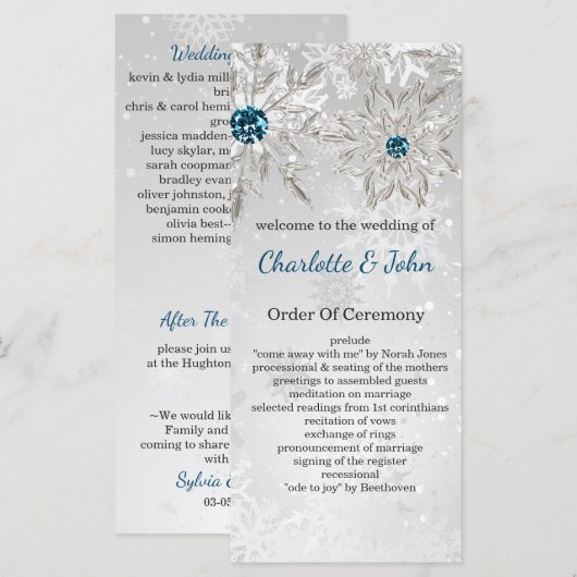 Silberschneeflocken Winterhochzeit Programm (Vorne/Hinten)