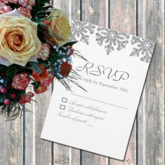 Silberschneeflocken Winterhochzeit RSVP Karte
