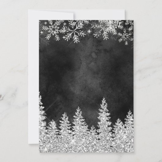 Silberschneekiefer schwarz Weihnachtsfest Einladung (Rückseite)