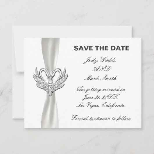 Silberschwänze mit weißer Ribbon Save the Date Einladung (Vorderseite)