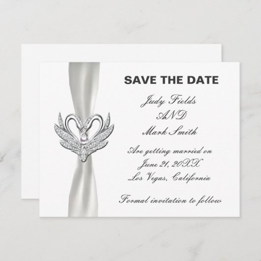 Silberschwänze mit weißer Ribbon Save the Date Einladung (Vorne/Hinten)