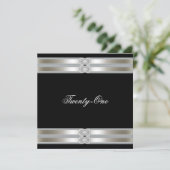 Silberschwarze Frauen 21. Geburtstag Party Einladung (Stehend Vorderseite)