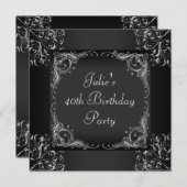 Silberschwarze Frauen Geburtstagsparty Einladung (Vorne/Hinten)