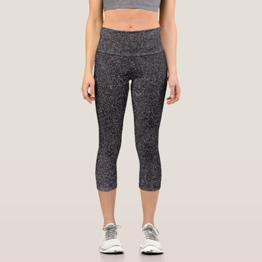 Silberschwarze Glitzer Capri Leggings (Vorderseite)