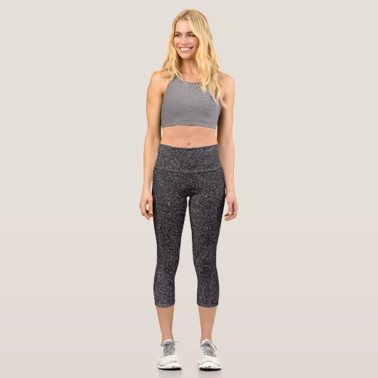 Silberschwarze Glitzer Capri Leggings (Vorderseite)