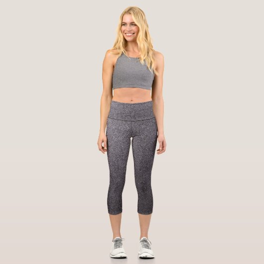 Silberschwarze Glitzer Capri Leggings (Vorderseite)