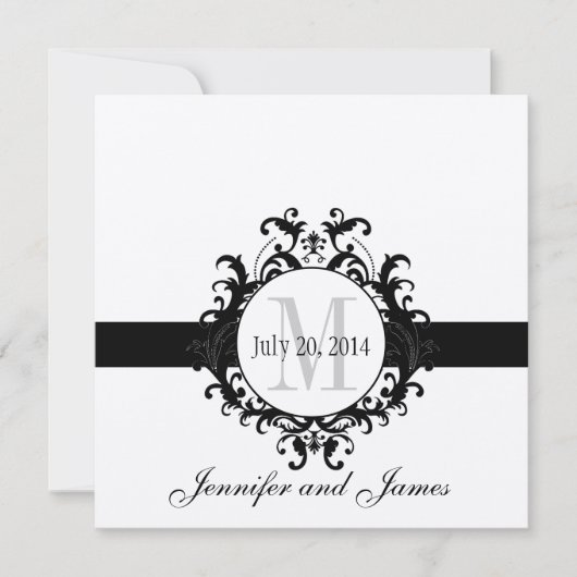 Silberschwarze Monogramm Save the Date Hochzeit (Vorderseite)