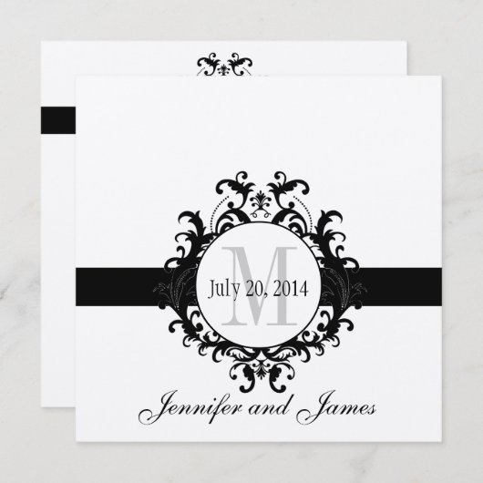 Silberschwarze Monogramm Save the Date Hochzeit (Vorne/Hinten)