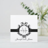 Silberschwarze Monogramm Save the Date Hochzeit (Stehend Vorderseite)