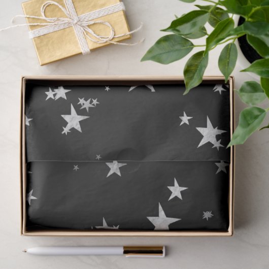 Silberschwarze Sterne Seidenpapier (Geschenk)