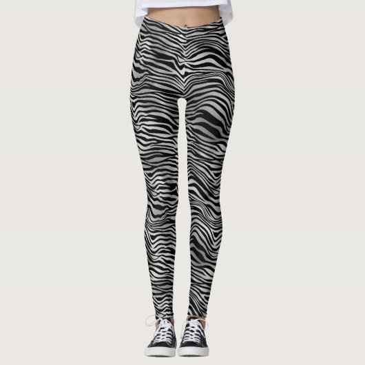 Silberschwarze Zebradrucke Leggings (Vorderseite)