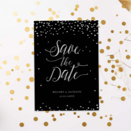 Silberschwarzer Glitzer funkelt Save the Date Einladung