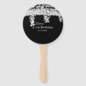 Silberschwarzer Glitzer geben den Namen Geburtstag Fächer (Rückseite)
