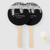 Silberschwarzer Glitzer geben den Namen Geburtstag Fächer (Vorne und Hinten)
