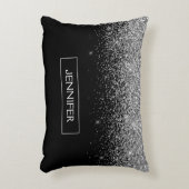Silberschwarzer Glitzer Girl Monogram Name Dekokissen (Vorderseite(Vertikal))