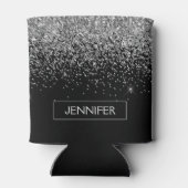 Silberschwarzer Glitzer Girl Monogram Name Dosenkühler (Rückseite)