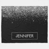 Silberschwarzer Glitzer Girl Monogram Name Fleecedecke (Vorderseite (Horizontal))