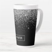 Silberschwarzer Glitzer Girl Monogram Name Milchtasse (Rechte Ecke)