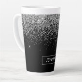 Silberschwarzer Glitzer Girl Monogram Name Milchtasse (Linke Ecke)