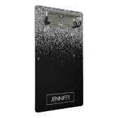 Silberschwarzer Glitzer Girl Monogram Name Mini Klemmbrett (Schrägansicht)