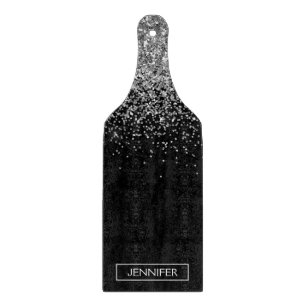 Silberschwarzer Glitzer Girl Monogram Name Schneidebrett
