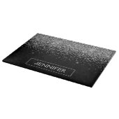 Silberschwarzer Glitzer Girl Monogram Name Schneidebrett (Ecke)