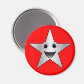 Silberstar mit lächelndem Gesicht Magnet (Vorderseite/Rückseite)