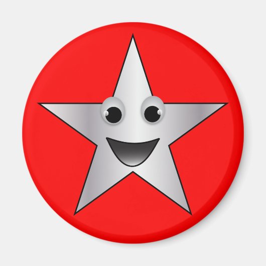 Silberstar mit lächelndem Gesicht Magnet (Vorne)