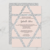 Silberstar, rot, hebräischer Name Bat Mitzvah Einladung (Vorne/Hinten)