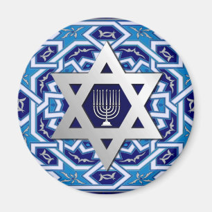 Silberstar von David und Menorah Hamukkah Magnet