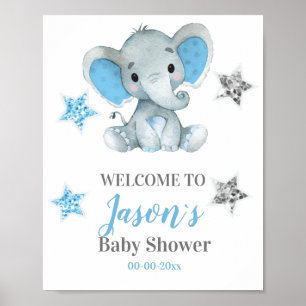 Silberstars Elephant Welcome Sign, Boy Dusche Poster