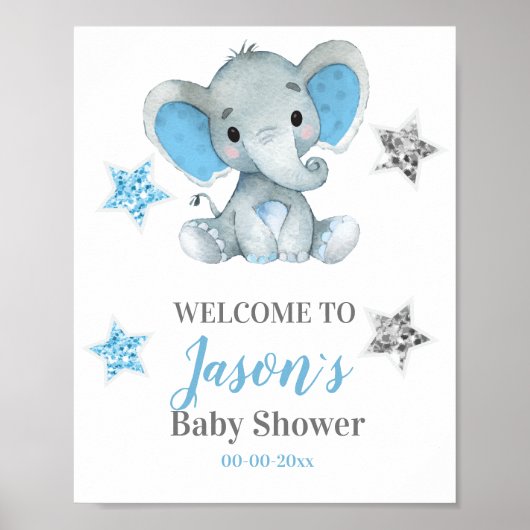 Silberstars Elephant Welcome Sign, Boy Dusche Poster (Vorne)