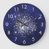 Silberstaub aus blauem Glitzer Große Wanduhr (Vorderseite)