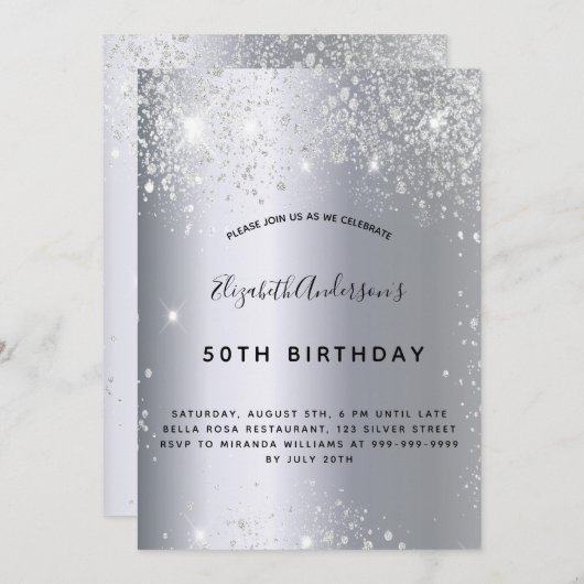 Silberstaub aus Glitzer Einladung (Vorne/Hinten)